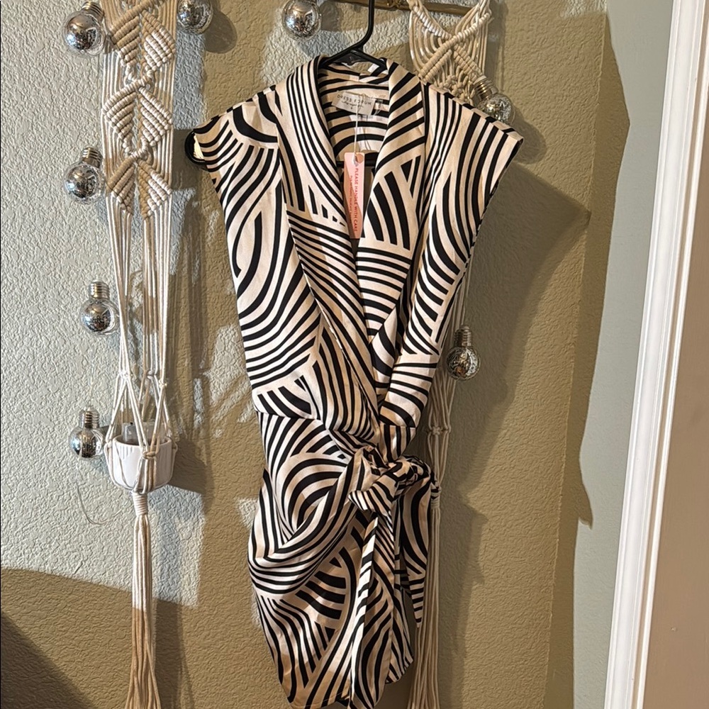 Dress Forum Brown and White Wrap Mini Dress